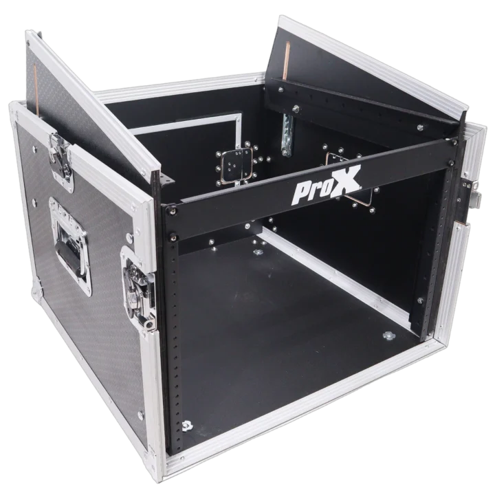 ProX 8U vertical rack mount flight case with 10U top compartment, showing lid and handle configuration