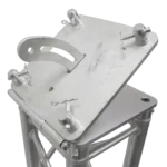 ProX adjustable book-hinge connection for F34 conical truss showing rear panel mounting hardware and adjustment mechanism