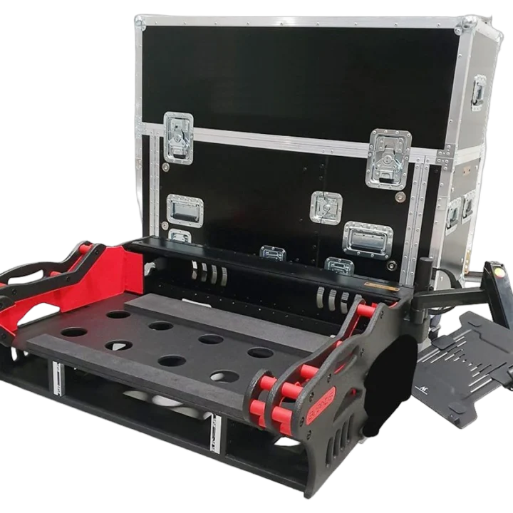 ProX Allen Heath AVANTIS flip-ready hydraulic console with detachable 2U rack space and easy retracting lifting mechanism