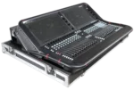 ProX flight case for Allen & Heath AVANTIS mixer showing heavy-duty caster wheels and doghouse compartment design