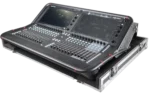 ProX flight case for Allen & Heath AVANTIS mixer showing doghouse compartment storage feature with caster wheels