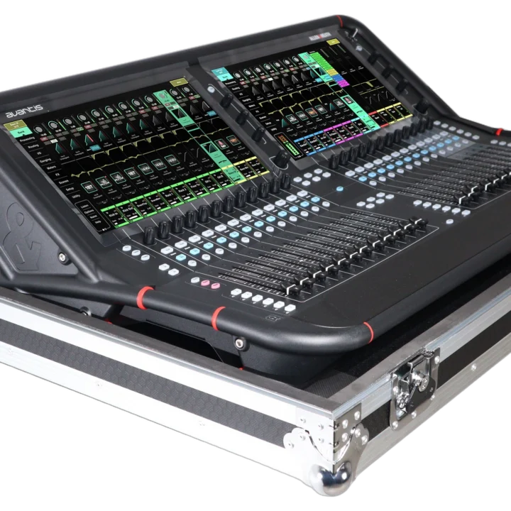 ProX flight case for Allen & Heath AVANTIS digital mixer console with low profile wheels, front view