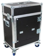 ProX flight case for Allen Heath DLive C1500 mixer console showing hydraulic lifting mechanism close-up detail