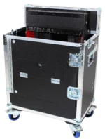 ProX flight case for Allen Heath DLive C1500 mixer console showing rear panel with cable management and handles