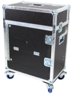 ProX hydraulic flip-ready case for Allen Heath DLive C1500 mixer console with retractable lifting handles