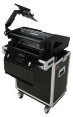 ProX flip-ready hydraulic lifting case for Allen Heath QU-5 mixer console with laptop display arm