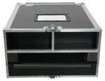 ProX flight case for Allen & Heath QU5 mixer with dimensional measurements and doghouse compartment layout