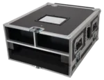 ProX flight case for Allen & Heath QU5 mixer with doghouse compartment dimensional diagram showing measurements