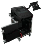 ProX flight case for Allen Heath QU-5 mixer with integrated laptop display arm and hydraulic lifting mechanism