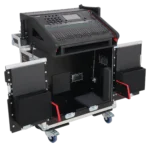 ProX flip-ready hydraulic lifting case for Allen Heath QU-6 mixer console with integrated laptop display arm