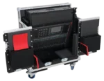 ProX flip-ready hydraulic console case for Allen Heath QU-6 mixer, rear panel view showing cable management