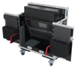 ProX Allen Heath QU-6 flip-ready hydraulic console case with laptop display arm, side profile view