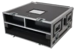 ProX flight case for Allen & Heath QU6 mixer with dimensions, doghouse compartment, and caster wheels specifications
