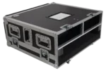 ProX flight case for Allen & Heath QU6 mixer with dimensions, doghouse compartment, and caster wheels specifications