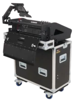 ProX flip-ready hydraulic console case for Allen Heath QU-6 mixer with lifting mechanism close-up detail