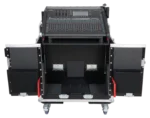 ProX flight case for Allen Heath QU-6 mixer with integrated laptop display arm mounted on stand