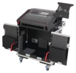 ProX flip-ready hydraulic lifting case for Allen Heath QU-6 mixer console with integrated laptop display arm