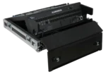 ProX flight case for Allen & Heath QU6 digital audio mixer console with doghouse compartment and caster wheels in professional studio setup
