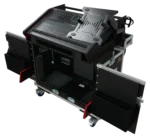 ProX flight case for Allen Heath QU-7 mixer with integrated hydraulic lifting mechanism and laptop display arm