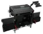 ProX flight case for Allen Heath QU-7 mixer with integrated hydraulic lift mechanism and laptop display arm attachment
