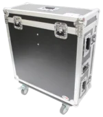 ProX flight case for Allen & Heath SQ6 mixer with doghouse compartment showing dimensions and caster wheel placement