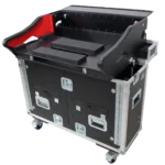 ProX flight case for Allen Heath SQ7 mixer showing hydraulic lifting mechanism and latch detail