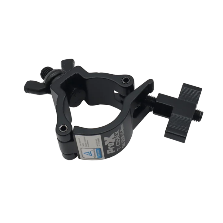 ProX aluminum black mini clamp stage truss lighting stand with big knob adjustment mechanism front view