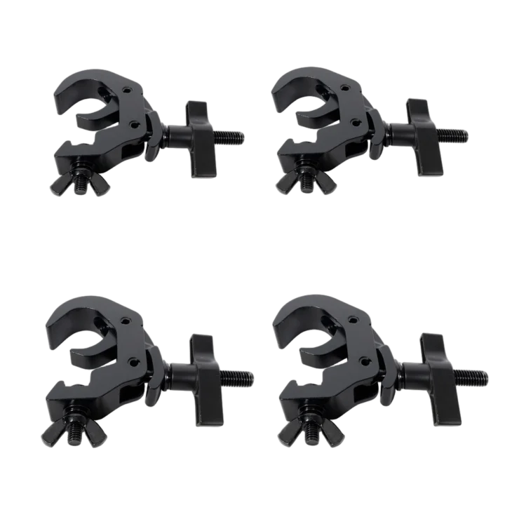 ProX aluminum self-locking M10 truss clamp with big wing knob, black finish, front view