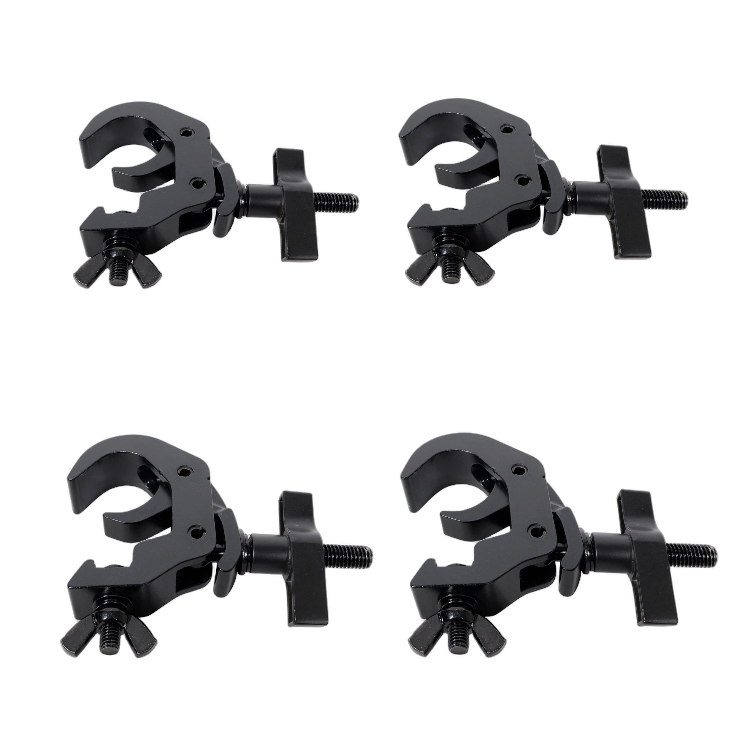 ProX Aluminum Self-Locking M10 Truss Clamp Set Front View ProX aluminum self-locking M10 truss clamp with big wing knob, black finish, front view