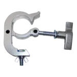 ProX aluminum slim hook M10 truss clamp with big wing knob, side angle view showing knob mechanism