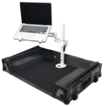 ProX articulating laptop tray arm pole rear panel showing mounting bracket and pole attachment points