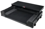 ProX ATA style DJ controller case with laptop shelf and wheels, black finish, professional transport setup