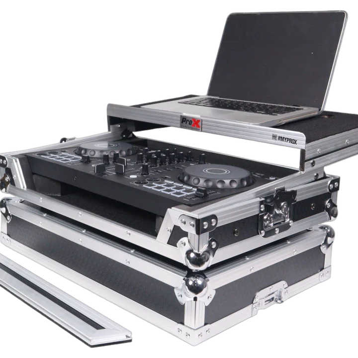 ProX ATA flight road case for Pioneer DDJ-FLX4 DJ controller with integrated laptop shelf and latches