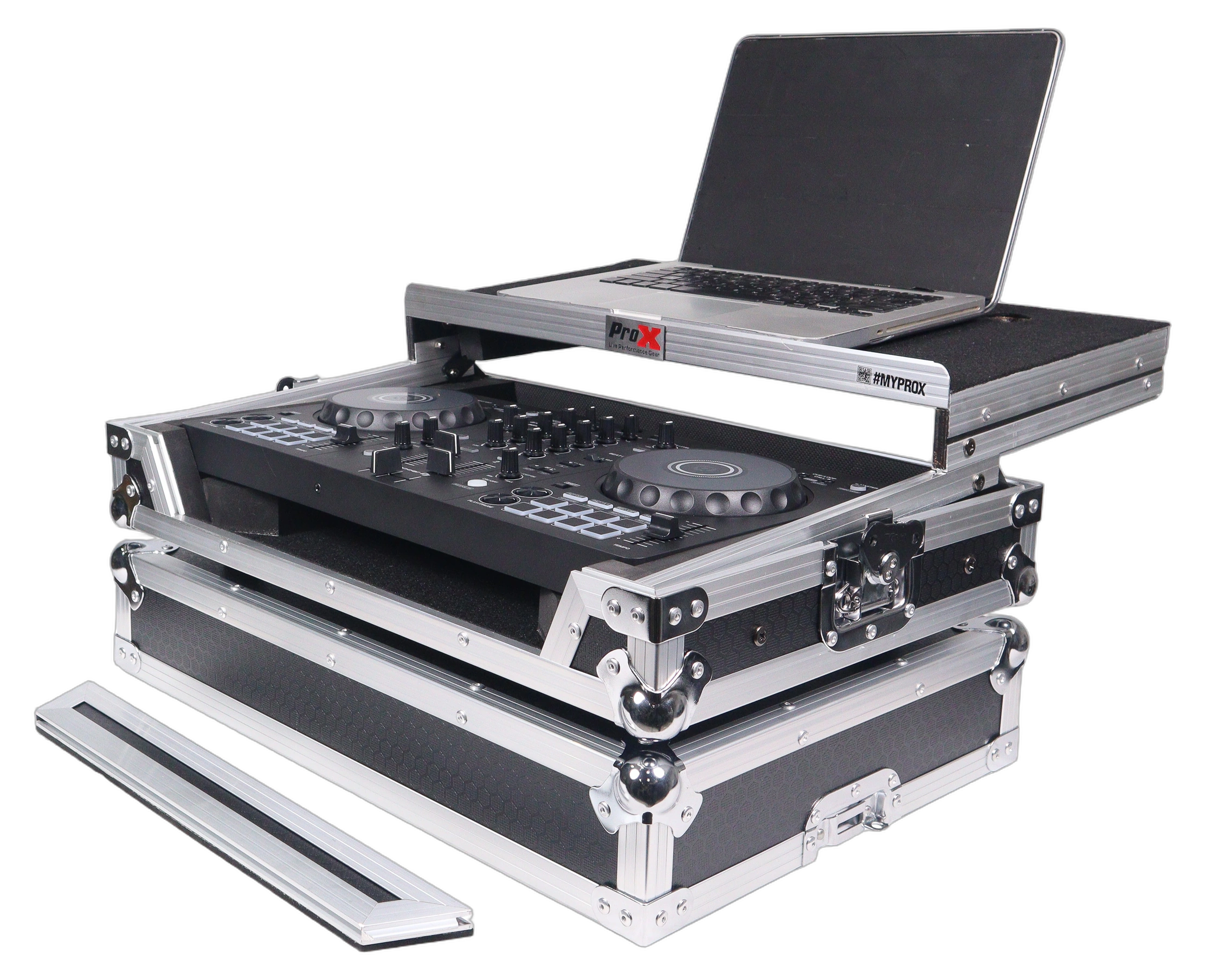 ProX ATA Flight Case DJ Controller Laptop Shelf ProX ATA flight road case for Pioneer DDJ-FLX4 DJ controller with integrated laptop shelf and latches