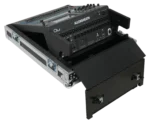 ProX ATA flight case for Allen & Heath QU5 digital audio mixer with doghouse compartment and caster wheels in studio application