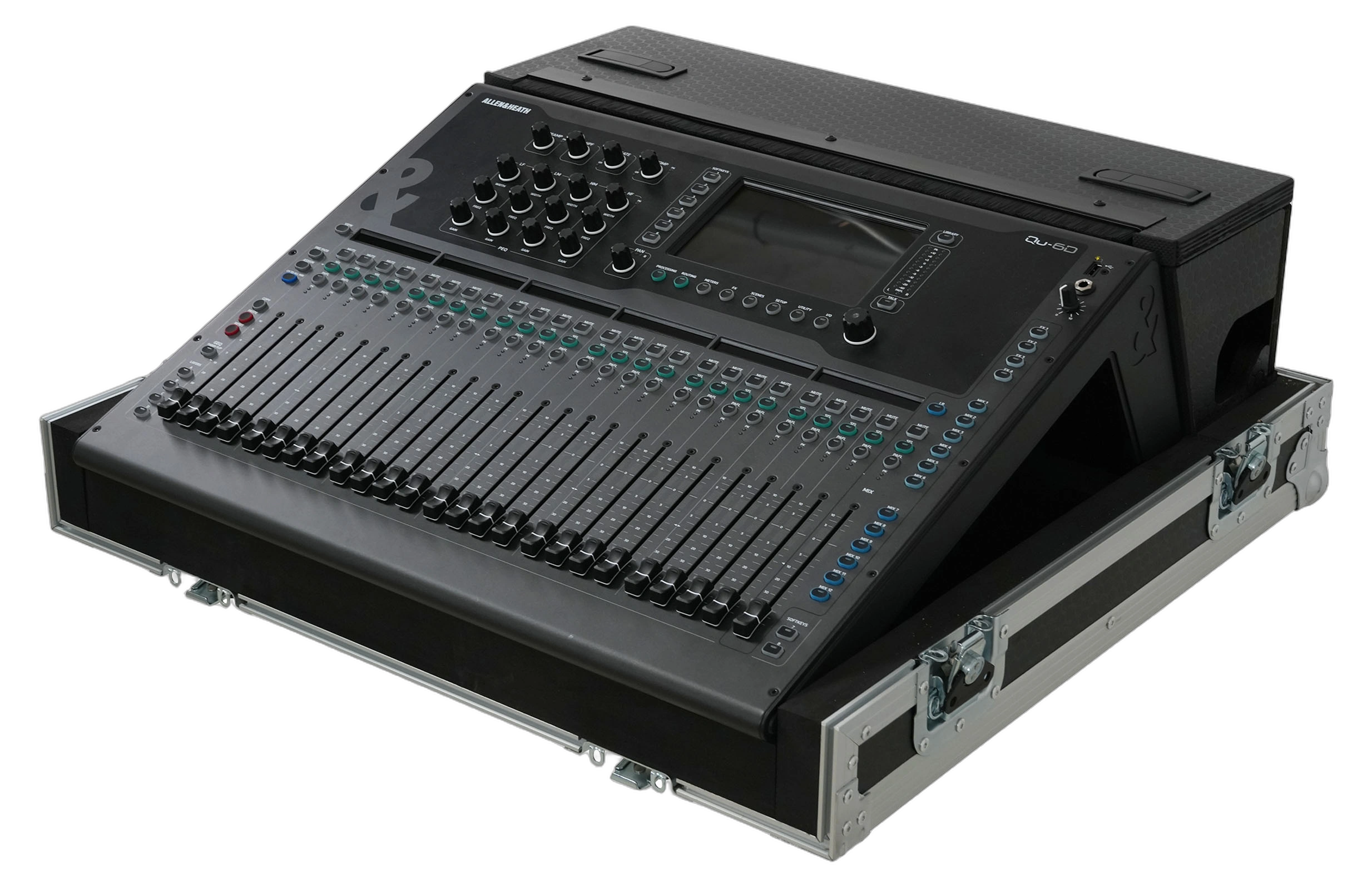 ProX ATA Flight Case Allen Heath QU6 Mixer ProX ATA flight case for Allen & Heath QU6 digital audio mixer console with doghouse compartment and caster wheels