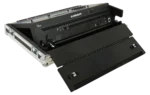 ProX ATA flight case for Allen & Heath QU7 digital audio mixer with doghouse compartment and caster wheels in studio setup