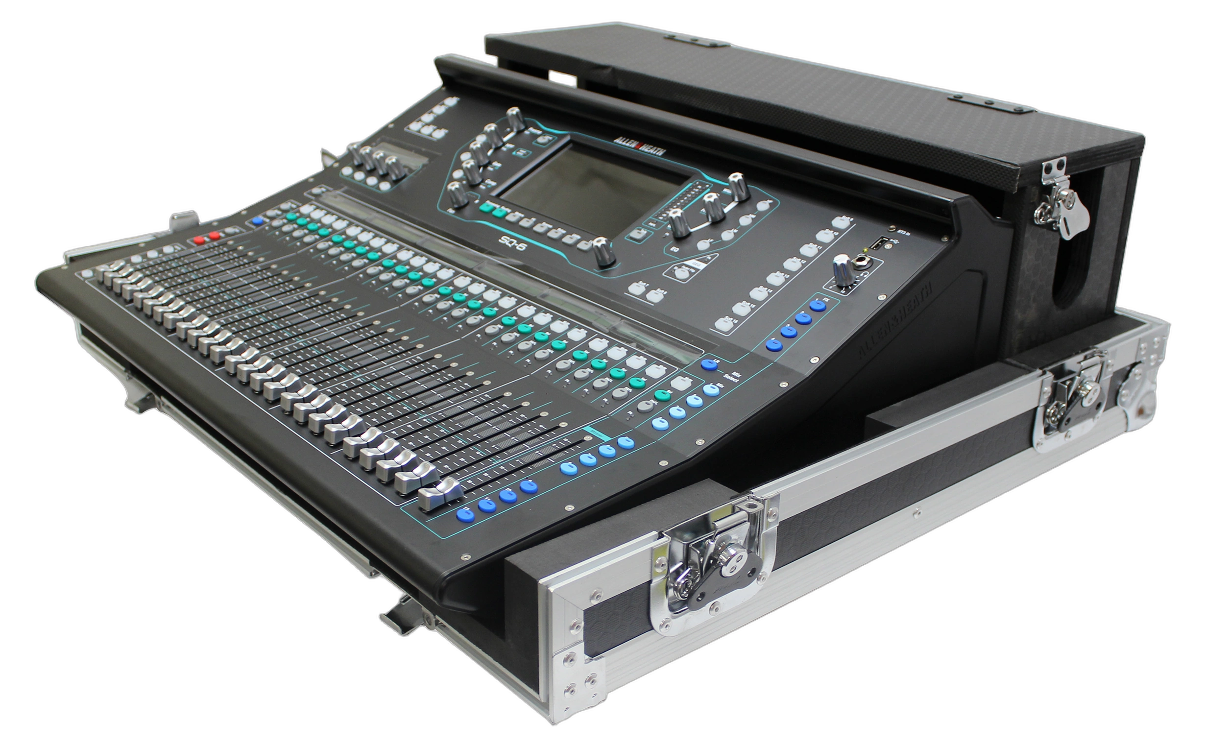ProX ATA Flight Case Allen Heath SQ6 Mixer ProX ATA flight case for Allen & Heath SQ6 digital audio mixer console with doghouse compartment and caster wheels