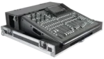 ProX ATA flight case for Behringer X32 Compact mixer with doghouse compartment and caster wheels side view