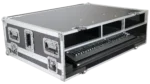ProX ATA flight case for Behringer X32 digital audio mixer with doghouse compartment and caster wheels, side profile view