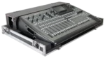 ProX ATA flight case for Behringer X32 digital mixer with doghouse compartment and caster wheels side view