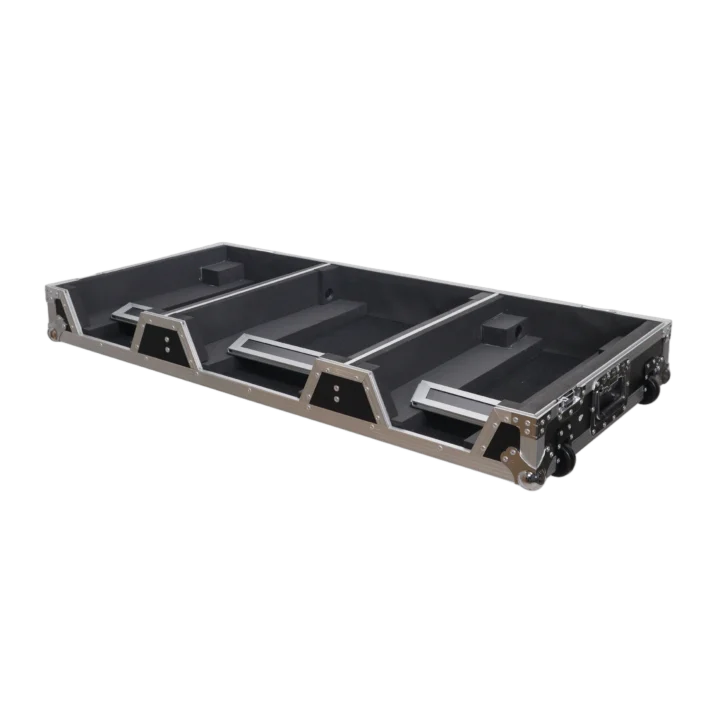 ProX ATA flight case with wheels for Pioneer CDJ 3000 player and DJM A9 four channel DJ mixer front view