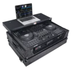 ProX ATA flight case for Pioneer DDJ-FLX10 mixer with integrated laptop shelf and LED lighting in professional DJ setup