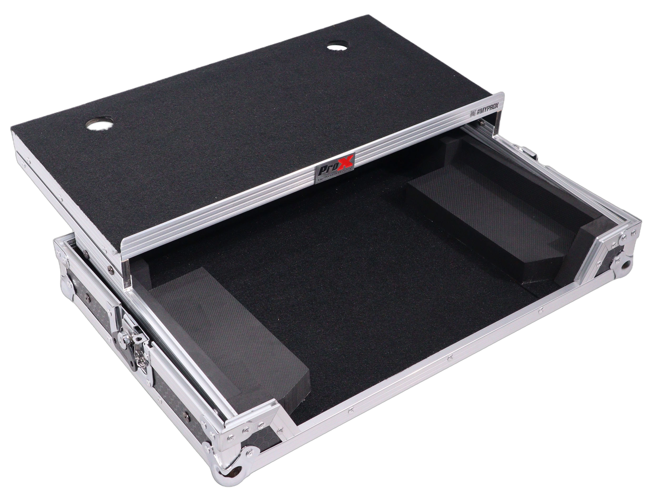 ProX ATA Flight Case Pioneer DDJ-REV1 DJ Controller Lifestyle ProX ATA flight case for Pioneer DDJ-REV1 DJ controller with integrated laptop shelf in professional studio setup