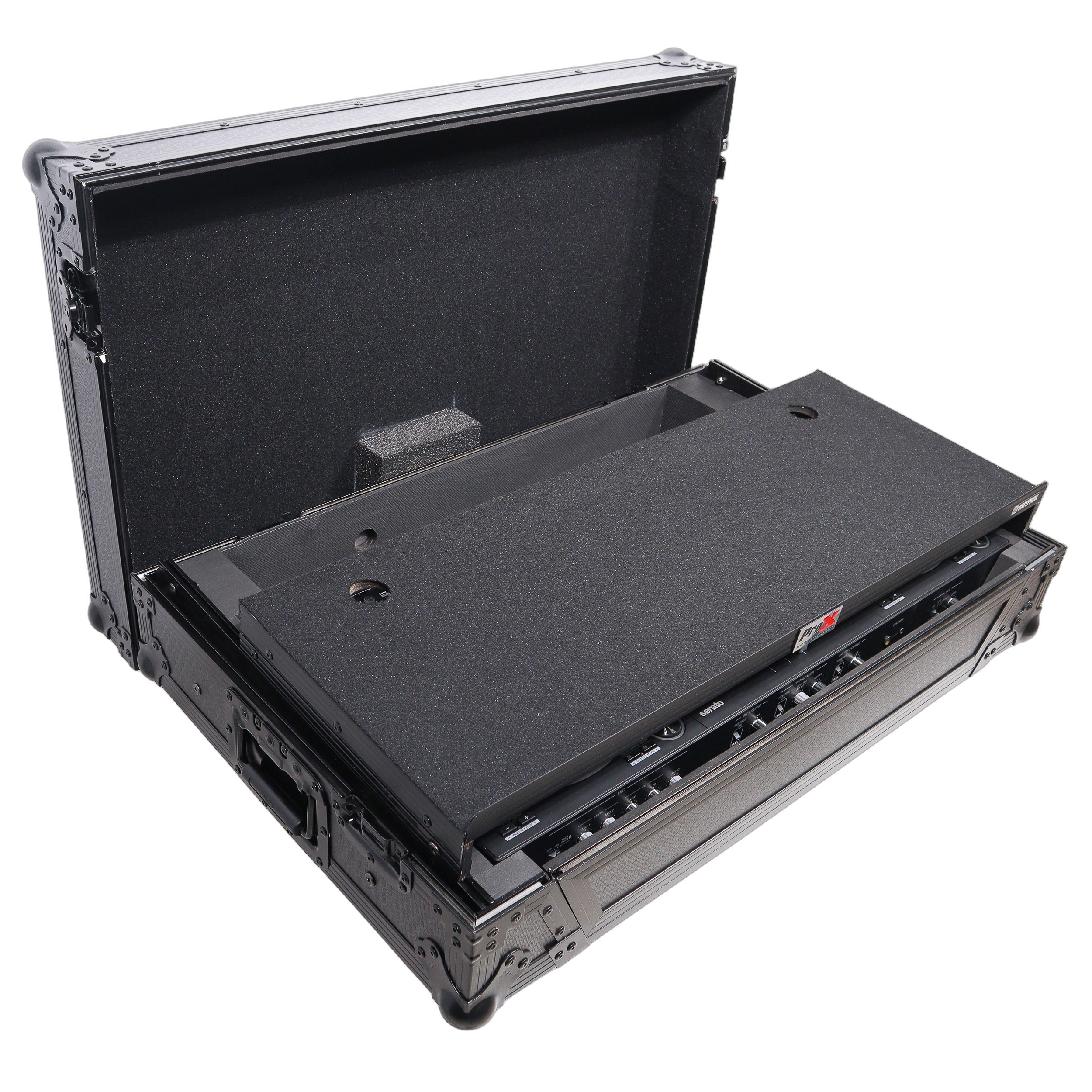 ProX ATA Flight Case Pioneer DDJ-REV7 Side View ProX ATA style flight case for Pioneer DDJ-REV7 DJ controller, side profile showing wheels and rackspace