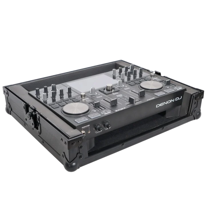 ProX ATA style flight case for Denon DJ Prime Go controller, black on black finish, detail view of hardware