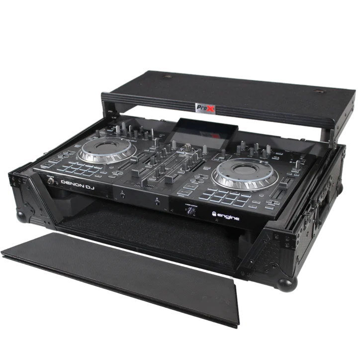 ProX ATA flight case for Denon PRIME 2 DJ controller with integrated laptop shelf and 1U rack space