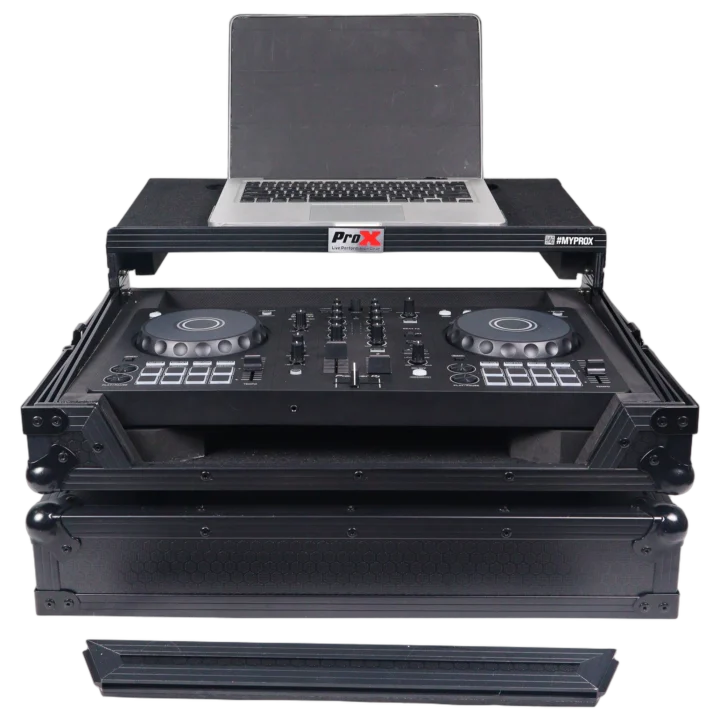 ProX ATA flight case for Pioneer DDJ-FLX4 DJ controller with integrated laptop shelf and black finish