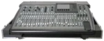ProX ATA flight case for Behringer X32 mixer showing doghouse compartment storage detail with secure latches