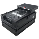 ProX ATA flight case with sliding laptop shelf installed, showing mixer equipment storage configuration